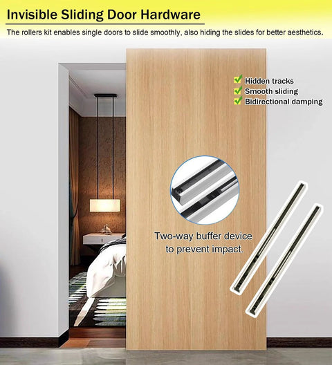 Trackless Invisible Sliding Ghost Door Kit With Soft Close Concealed Barn Door Hardware System for Modern Office and Home