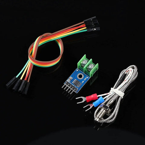 Four Pack Max6675 Thermocouple Module And K Type Temperature Sensor Kit For Arduino And Raspberry Pi with cables on black background