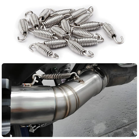 Motorcycle exhaust muffler springs, 4 pcs, stainless steel, 52.7 mm length, universal exhaust pipe hooks.
