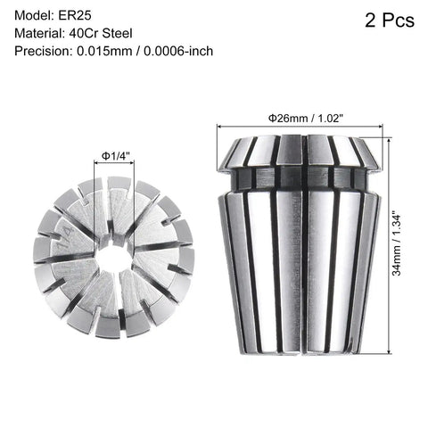 ER25 Spring Collet For CNC Milling Lathe And Engraving Machines One Quarter Inch Clamping Diameter Two Pack 40Cr Steel High Precision