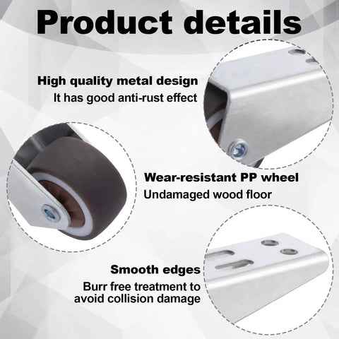Close-up of low profile rubber caster wheels set of 2 with non-slip design, durable metal frame, and smooth rolling on carpets and hard floors.
