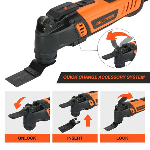 Powerful 4 Amp Heavy Duty Oscillating Tool With 5 Degree Oscillation Angle And 7 Variable Speed Settings Sixteen Piece Multitool