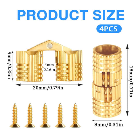Hidden Brass Hinges 8mm 4 Pack With 16 Screws For Jewelry Boxes And Cabinets Concealed Invisible 180 Degree Opening
