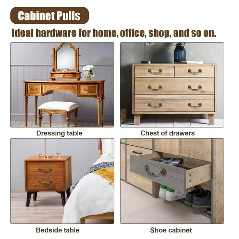 Vintage Rustic Zinc Alloy Drawer Pull Handles 6 Pack With 110mm Hole Centers And 140mm Total Length Drop Down Bail Swing on various furniture