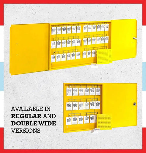 Lockout Tagout Cabinet Kit For Safe Padlock Storage And Quick Access Control Center Double Wide Yellow Meets OSHA Standards