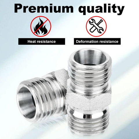 M14 to M14 carbon steel hose fittings adapters, 2 pcs, threaded ends, front view