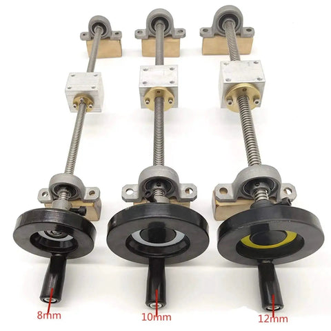T8 Lead Screw Set with Hand Wheel and Trapezoidal Screw Rod, 8mm, 10mm, 12mm options, featuring 400mm brass nut anti-backlash, ideal for CNC