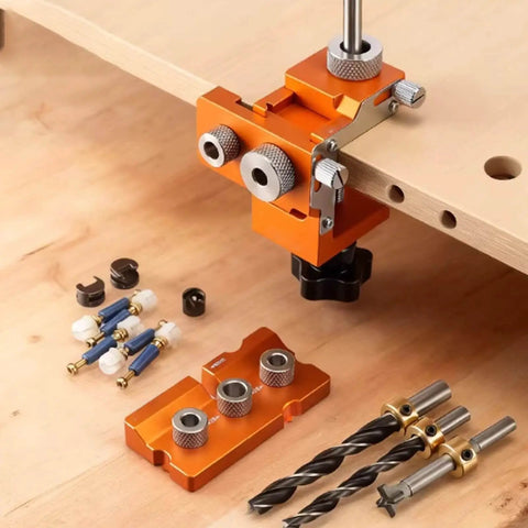 Double Hole Positioning Locator Drill Guide Jig With Adjustable Clamping For 15-25mm Board Thickness And 20-33mm Connector Length