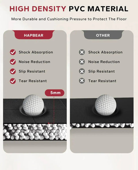 Comparison of high density PVC material with shock absorption and tear resistance for non slip treadmill mat for home gym setup.