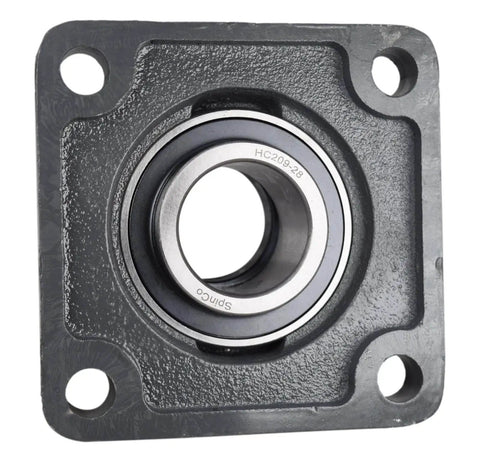 One And Three Quarter Inch Four Bolt Flange Bearing With Cam Lock Collar Cast Iron Housing Grease Zerk Bore One And Three Quarter Inch Bolt Hole Span Four Point One Three Three Inches RCJ P4B SXR close-up