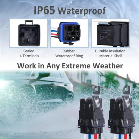 4 Pin 12V DC IP65 Waterproof Relay Harness Kit With Heavy Duty 40/30 Amp Rating 12 And 16 AWG Tinned Copper Wires SPST