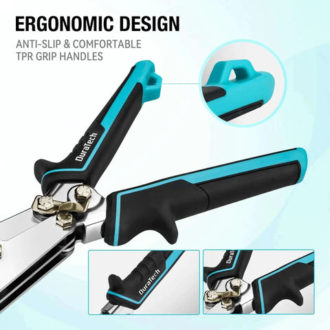 Ergonomic TPR handles on 5-Blade Sheet Metal Crimper for Ductwork and HVAC, 22-28 Gauge Galvanized and Stainless Steel