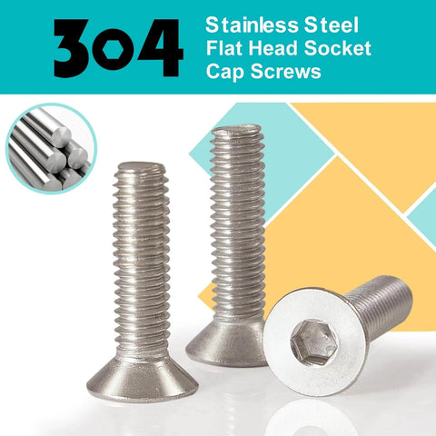 Set of M6 1.0 By 16mm Flat Head Hex Socket Cap Screws Countersunk Bolts 304 Stainless Steel Fully Threaded Bright Finish