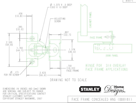 Technical diagram of Concealed Self-Closing Cabinet Hinges For Kitchen Doors, Plain Steel, Removable Pin, Easy Install