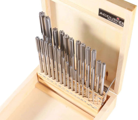 Chucking Reamer Set 29 Piece HSS Straight Flute Right Hand Cut One Sixteenth To One Half Inch Increments For Precise Hole Finishing
