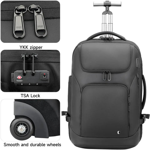 Two In One Rolling Backpack With Wheels And Backpack Convertible Design For Travel And Work Fits 17 Inch Laptop Water Resistant