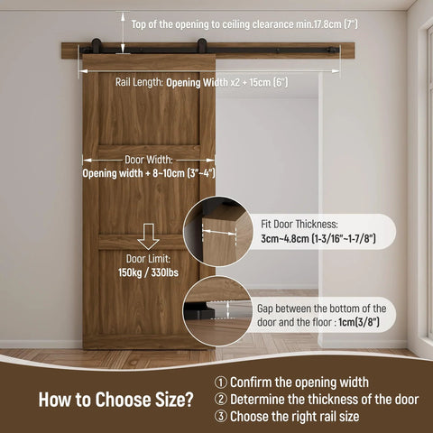 Six Foot Sliding Barn Door Hardware Kit Heavy Duty Silent Operation With Nylon Wheels And Spring Damping installed view