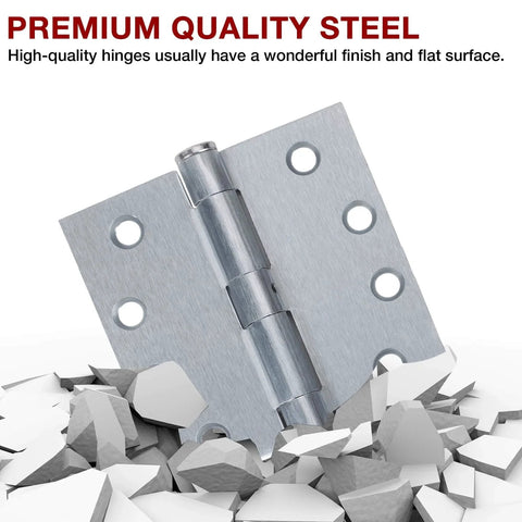 1 Pack Satin Chrome Door Hinges Four And A Half Inch By Four And A Half Inch Heavy Duty Industrial Grade Full Mortise Square Interior Exterior