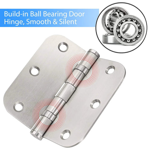 Stainless steel door hinge, 3.5x3.5 in, 5/8-in radius corners, ball bearing, heavy-duty, silver, 3-pack