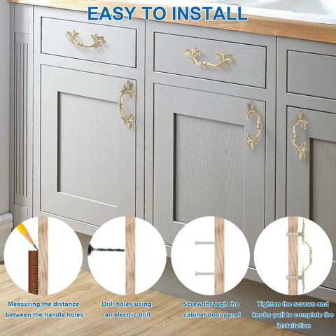 Installation guide for French Provincial Vintage Drawer Pulls 5 Inch Cabinet Handles European Style Shabby Chic Gold Finish 4 Pcs