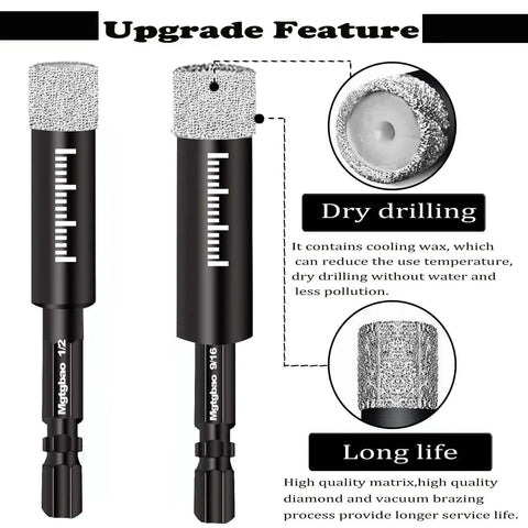Six Piece Five Eighths Inch Dry Diamond Drill Bit Set With 16mm Hex Shank Brazed Wax Lubricated For Porcelain Tile Ceramic Concrete Granite Marble And Other Hard Materials Not For Wood