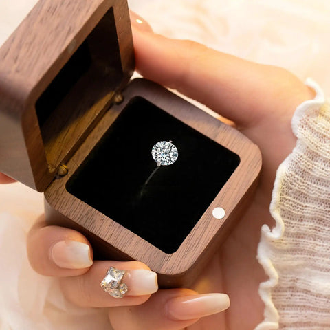 Premium brass hidden hinges set for mini jewelry boxes and music boxes with 270 degree folding, shown installed on a ring box.