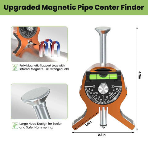 Upgraded Pipe Center Finder With Y Shape Base And Fully Embedded Magnets For Hands Free Center Marking Nuvium Pipefitting Tool