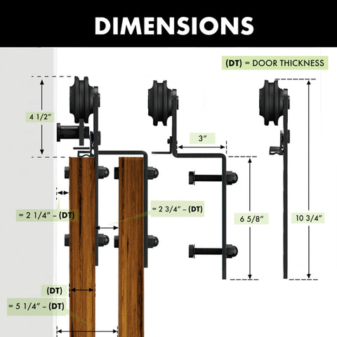 Black Rustic Single Track Bypass Sliding Barn Door Hardware Kit For Two Doors 14 Foot Flat Track With Straight Rollers dimensions