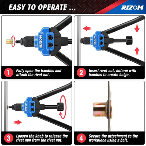 Step-by-step guide for using the Rivet Nut Tool Kit, 16 Inch Rivnut Tool With 13 Metric And SAE Mandrels, Threaded Nutsert Tool