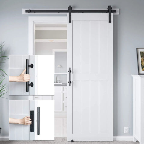 30 Inch By 84 Inch MDF Sliding Barn Door With Hardware Kit And Handle Pre Drilled Holes No Brainer Setup Waterproof PVC Surface