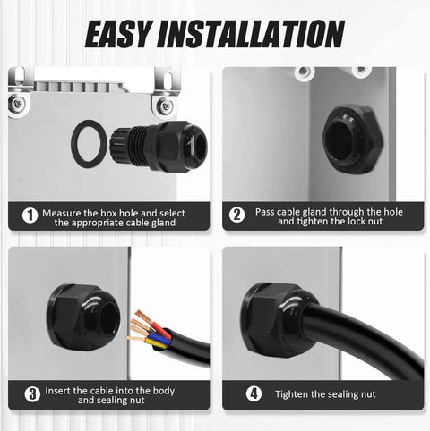 2 Pack Nylon Cable Glands 1 Inch NPT Black, Strain Relief Wire Connectors For 18-25mm Cables, IP68 Waterproof junction installation