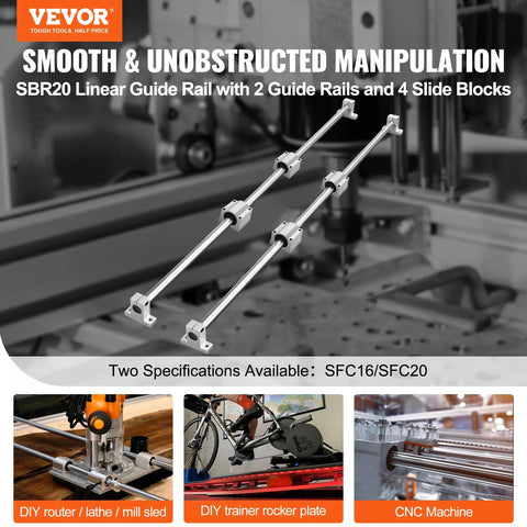 VEVOR SFC20 metal linear rail kit with 2 guide rails (1200mm) and 4 SC20 slide blocks for CNC DIY machines