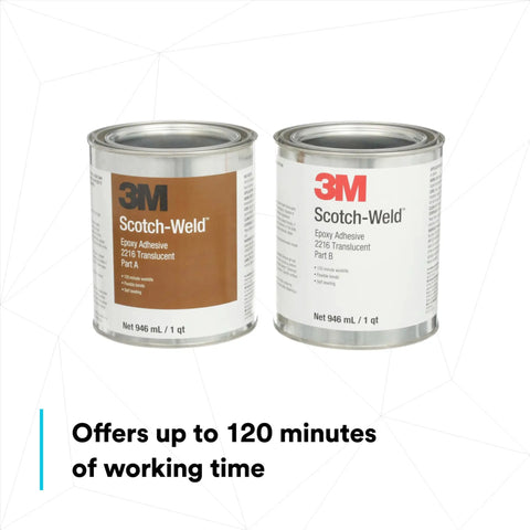 Epoxy Adhesive 2216 Part B/A cans, translucent high-performance, heat-resistant bond for metals and more, 946.4 mL (1 qt) industrial grade.