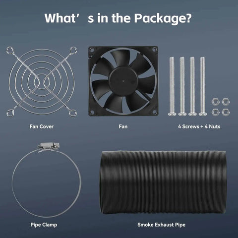 Smoke Exhaust Kit For Laser Engraver And 3D Printer Enclosure With 4500 RPM Fan And Vent Pipe components layout