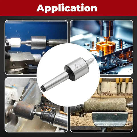 MT2 60 Degree Live Center With 0.0002 Inch Runout for lathe applications showing in use on CNC and manual machines, wood, and metal