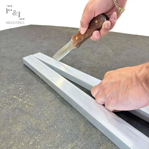 Using the Heavy Duty Aluminum Square Duct Angle Cutting Guide with exact 15 degree and 22.5 degree markings for HVAC ductwork.