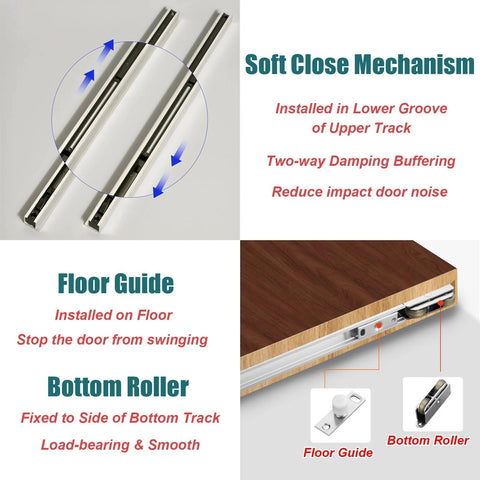 Trackless Sliding Door Hardware With Soft Close Kit For Barn Doors Heavy Duty Ghost Door Track System Invisible Top Track