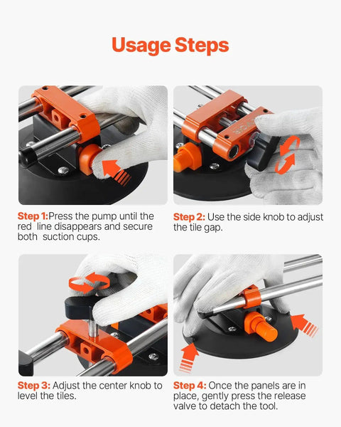 Usage instructions for Seamless Seam Setter Kit 2 Pack With 6 Inch Vacuum Cups For Stone Countertops shown in use.