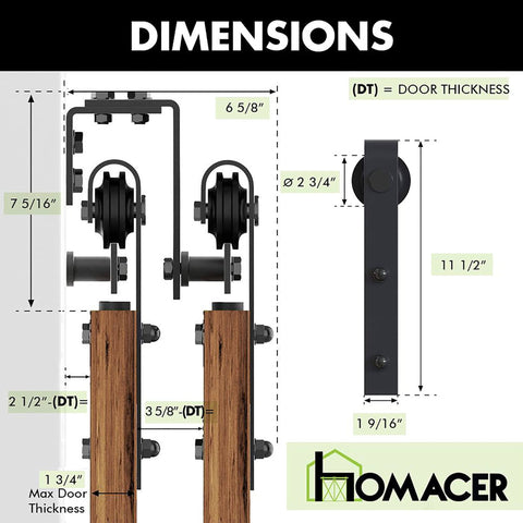 Dimensions of Rustic Black Double Track U Shape Bypass Sliding Barn Door Hardware Kit For Two Doors With 4ft Flat Track