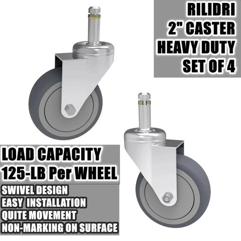 2-Inch Swivel Stem Caster Set For Weber Grill And Shop Vac, 4-Pack Replacement Wheels With 7/16 Inch Stem Diameter, side view