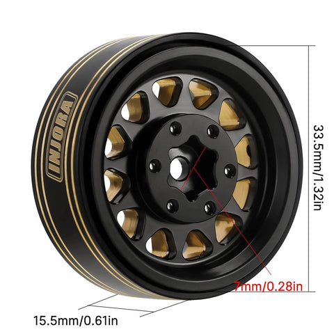 Beadlock Brass Wheel Rims 68g With 3.75mm Offset For SCX24 TRX4M Upgrade, black gold finish, 33.5mm diameter, side view