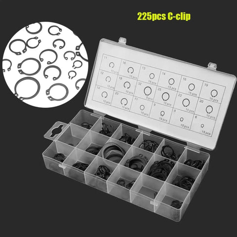 Circlip Set Kit 225 Pieces 18 Sizes Internal And External Snap Ring Retaining Rings in storage box