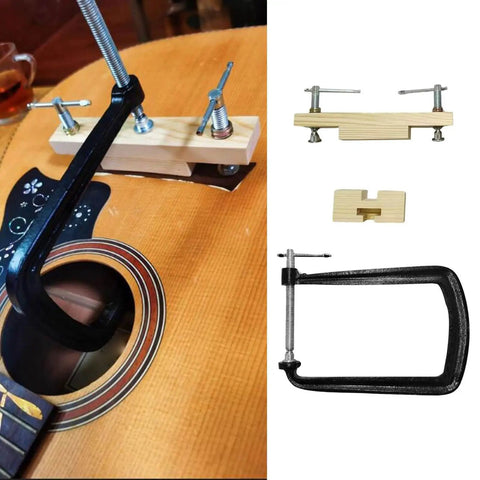 Classical Guitar Bridge Clamp For Quick Maintenance And Bridge Repair, Pro Fixture Clip Tool With Accessories on guitar