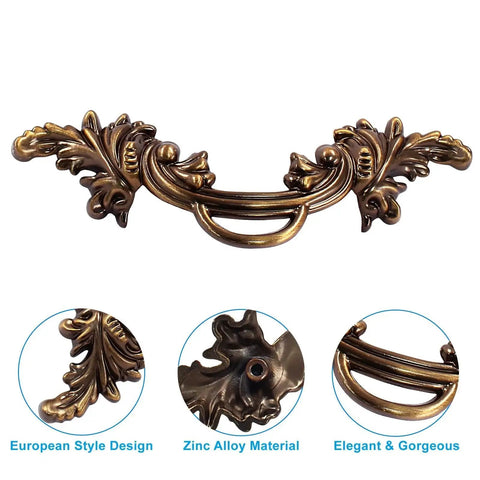 Six-Piece Vintage Cabinet Pulls Handles In Bronze Finish shown in detail, European style design with zinc alloy material.
