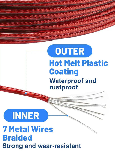 Pool Cover Cable And Winch Kit With 100 Ft Plastic Coated Steel Wire And Heavy Duty Zinc Alloy Spring Loaded Ratchet details