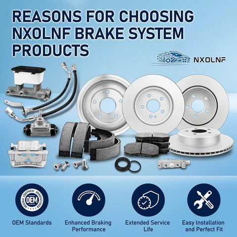 Image of NXOLNF brake system products including brake discs, pads, and components with features like OEM standards and easy installation.