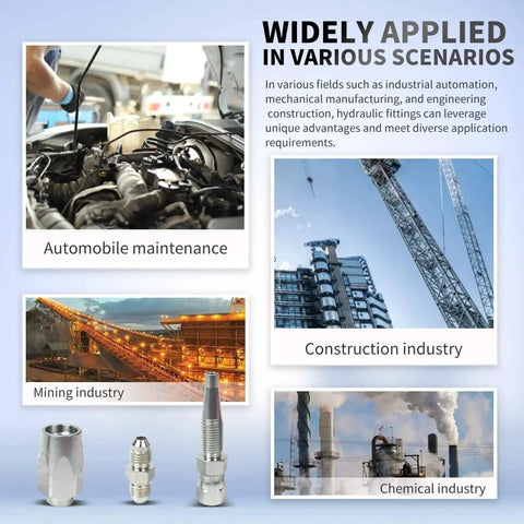 Applications of Reusable Five Pack Hydraulic Hose Field Repair Kit For Two Wire Braided Hoses in various industries.