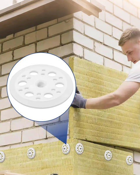 100 Pack Plastic Washers 1.77 Inch 45mm For Foam Board Insulation Fixing And Fastening shown in use on a building