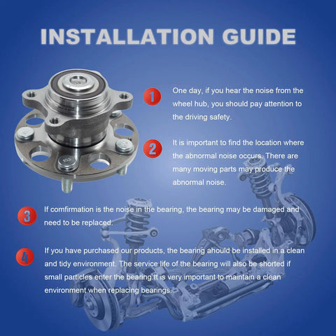 Installation guide featuring Rear Wheel Bearing Hub Assembly For Honda Civic 2006-2011 And Acura CSX 2006-2011 5 Lug Bolt On 512256