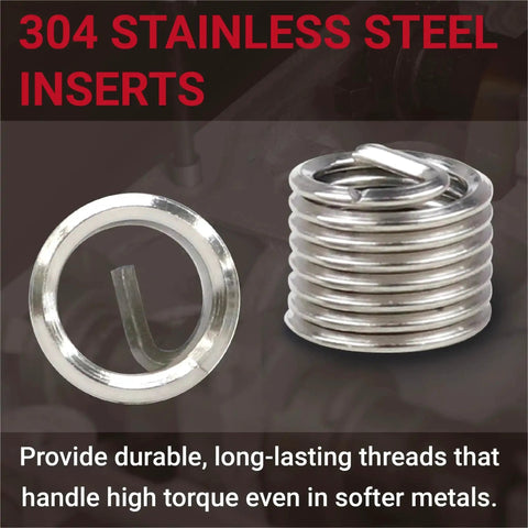 304 stainless steel inserts from 1/4-20 Helicoil Thread Repair Kit With HSS Drill Bit And Thread Inserts, SAE Internal Thread Rethreading Tool